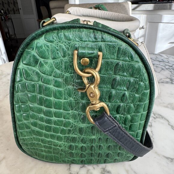 Clare V Green Croc Duffle Bag with white handles and black shoulder strap - Picture 5 of 9
